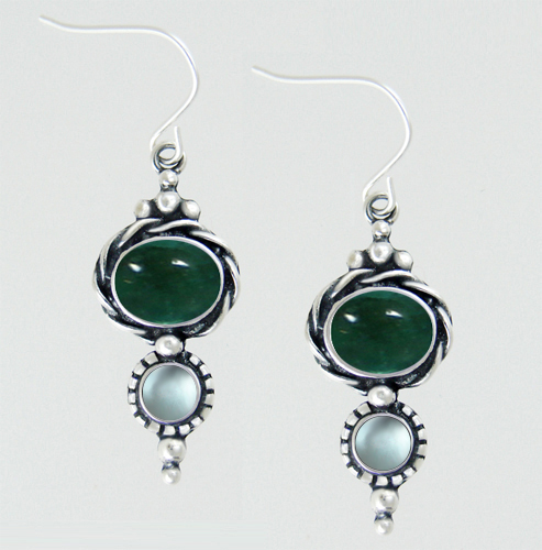 Sterling Silver Drop Dangle Earrings With Fluorite And Blue Topaz